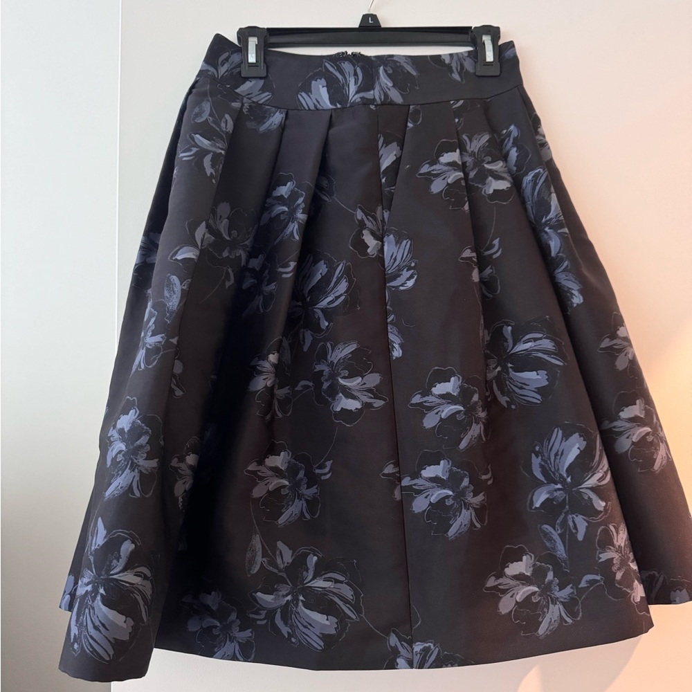 Ann Taylor Jacquard Fit and Flare blue floral midi skirt